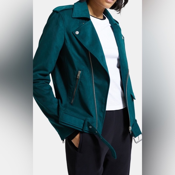 Theory Modern Moto Jacket Green Faux Suede XS NWT - Picture 3 of 10